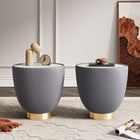 Manhattan Comfort Anderson Modern Sintered Stone Top Upholstered End Table in Gray - Set of 2
