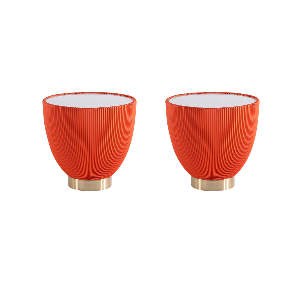 Manhattan Comfort Anderson Modern Sintered Stone Top Upholstered End Table in Orange - Set of 2