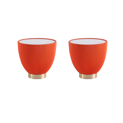 Manhattan Comfort Anderson Modern Sintered Stone Top Upholstered End Table in Orange - Set of 2