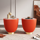 Manhattan Comfort Anderson Modern Sintered Stone Top Upholstered End Table in Orange - Set of 2