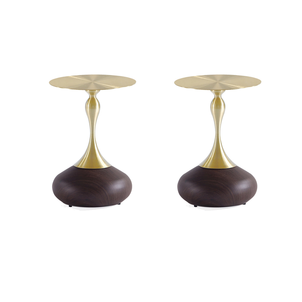 Manhattan Comfort Patchin Modern End Table in Brown and Gold - Set of 2