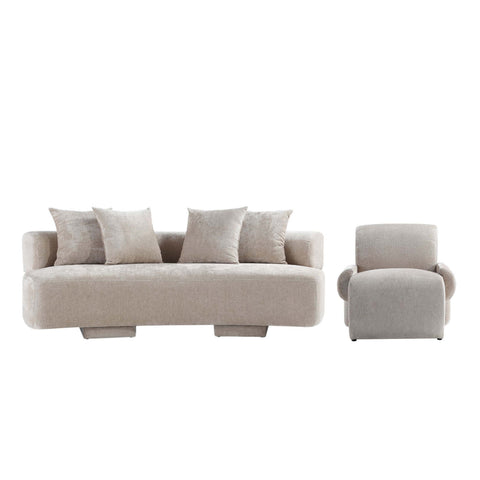 Manhattan Comfort Verandah Mid-Century Modern 2-Piece Sofa Set in Beige