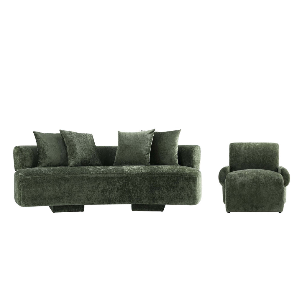 Manhattan Comfort Verandah Mid-Century Modern 2-Piece Sofa Set in Olive Green