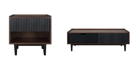 Manhattan Comfort Duane Mid-Century Modern 2-Piece Coffee Table & End Table Set in Black