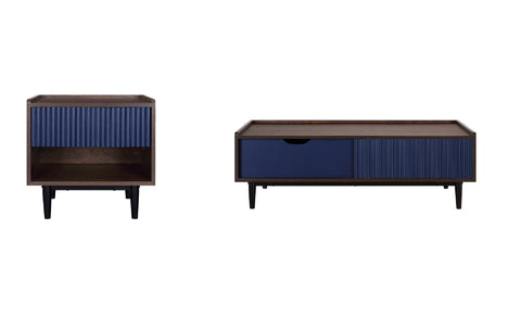 Manhattan Comfort Duane Mid-Century Modern 2-Piece Coffee Table & End Table Set in Navy Blue