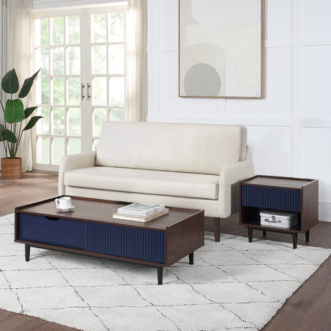 Manhattan Comfort Duane Mid-Century Modern 2-Piece Coffee Table & End Table Set in Navy Blue