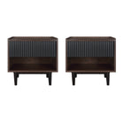 Manhattan Comfort Duane Mid-Century Modern 20" Fluted Nightstand in Black (1-Drawer) - Set of 2