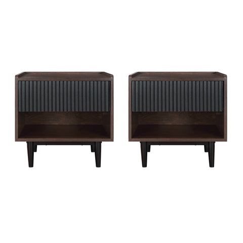 Manhattan Comfort Duane Mid-Century Modern 20" Fluted Nightstand in Black (1-Drawer) - Set of 2