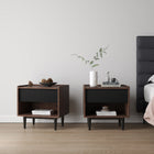 Manhattan Comfort Duane Mid-Century Modern 20" Fluted Nightstand in Black (1-Drawer) - Set of 2
