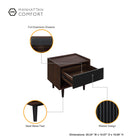 Manhattan Comfort Duane Mid-Century Modern 20" Fluted Nightstand in Black (1-Drawer) - Set of 2