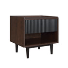 Manhattan Comfort Duane Mid-Century Modern 20" Fluted Nightstand in Black (1-Drawer) - Set of 2