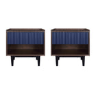 Manhattan Comfort Duane Mid-Century Modern 20" Fluted Nightstand in Navy Blue (1-Drawer) - Set of 2