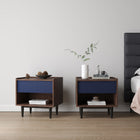 Manhattan Comfort Duane Mid-Century Modern 20" Fluted Nightstand in Navy Blue (1-Drawer) - Set of 2