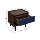 Manhattan Comfort Duane Mid-Century Modern 20" Fluted Nightstand in Navy Blue (1-Drawer) - Set of 2
