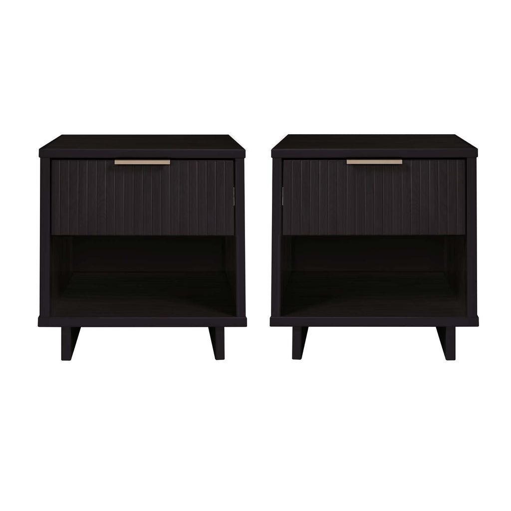 Manhattan Comfort Granville Modern 18" Nightstand in Black (1-Drawer) - Set of 2