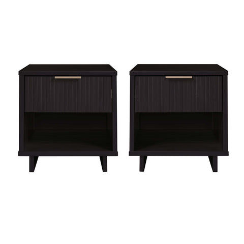 Manhattan Comfort Granville Modern 18" Nightstand in Black (1-Drawer) - Set of 2