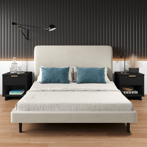 Manhattan Comfort Granville Modern 18" Nightstand in Black (1-Drawer) - Set of 2