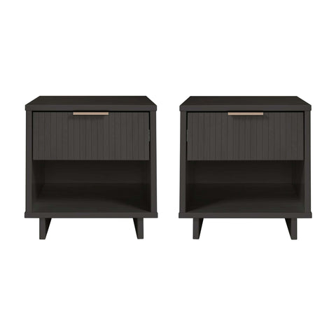 Manhattan Comfort Granville Modern 18" Nightstand in Charcoal Gray (1-Drawer) - Set of 2