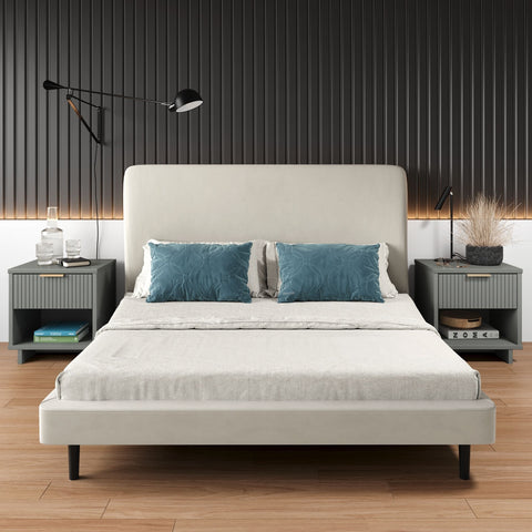 Manhattan Comfort Granville Modern 18" Nightstand in Light Gray (1-Drawer) - Set of 2