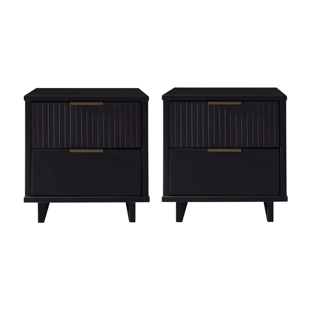 Manhattan Comfort Granville Modern 18" Nightstand in Black (2-Drawer) - Set of 2
