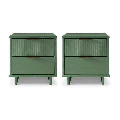 Manhattan Comfort Granville Modern 18" Nightstand in Sage Green (2-Drawer) - Set of 2