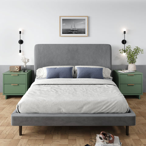 Manhattan Comfort Granville Modern 18" Nightstand in Sage Green (2-Drawer) - Set of 2