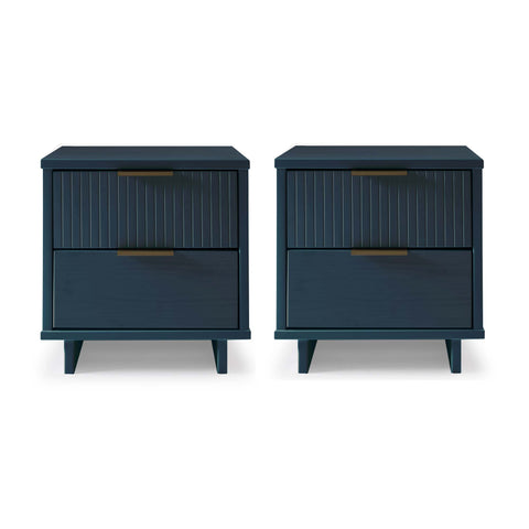 Manhattan Comfort Granville Modern 18" Nightstand in Midnight Blue (2-Drawer) - Set of 2