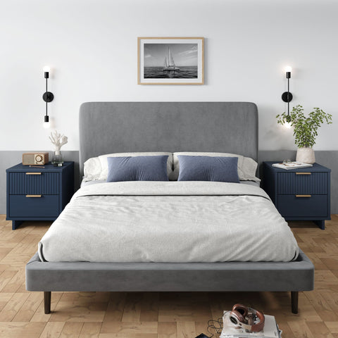 Manhattan Comfort Granville Modern 18" Nightstand in Midnight Blue (2-Drawer) - Set of 2