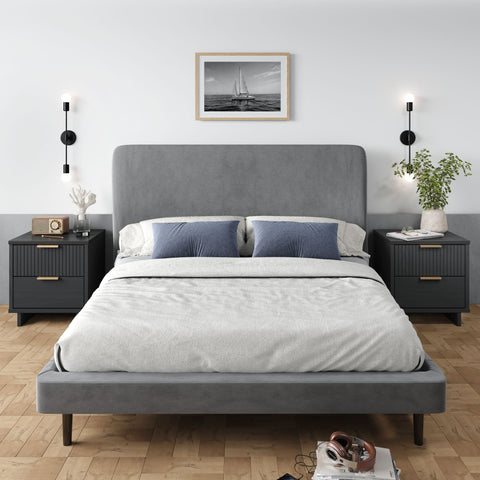 Manhattan Comfort Granville Modern 18" Nightstand in Charcoal Gray (2-Drawer) - Set of 2