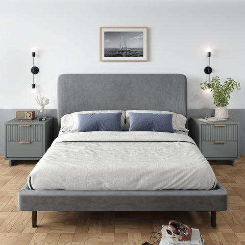 Manhattan Comfort Granville Modern 18" Nightstand in Light Gray (2-Drawer) - Set of 2