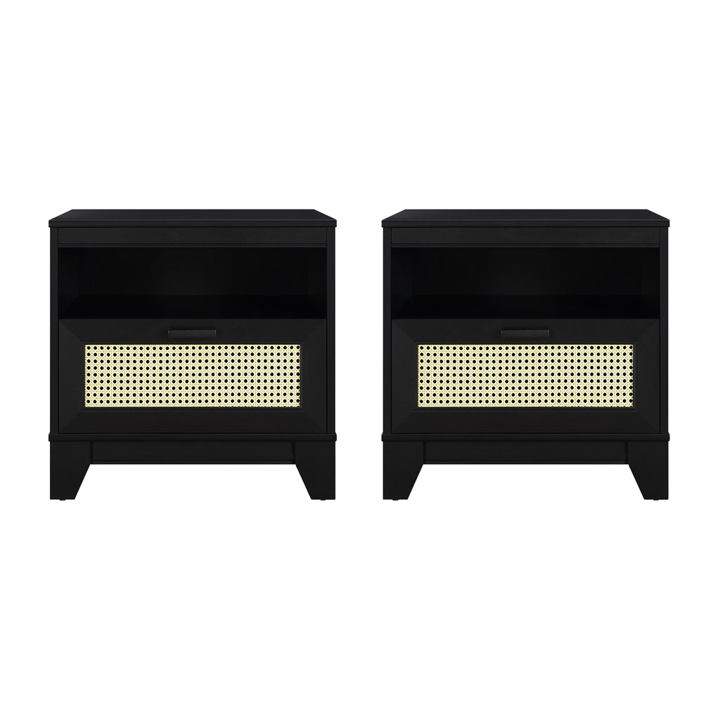 Manhattan Comfort Sheridan Mid-Century Modern 22" Nightstand in Black (1-Drawer) - Set of 2