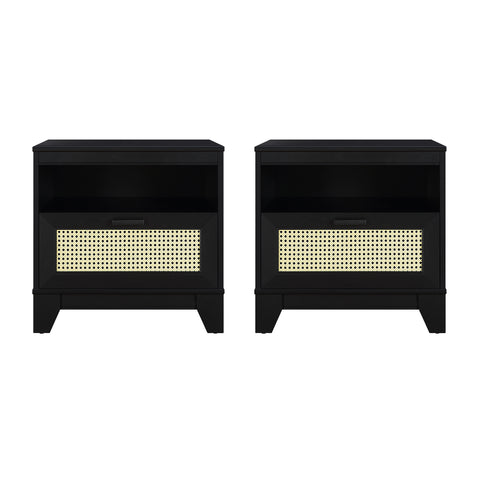 Manhattan Comfort Sheridan Mid-Century Modern 22" Nightstand in Black (1-Drawer) - Set of 2