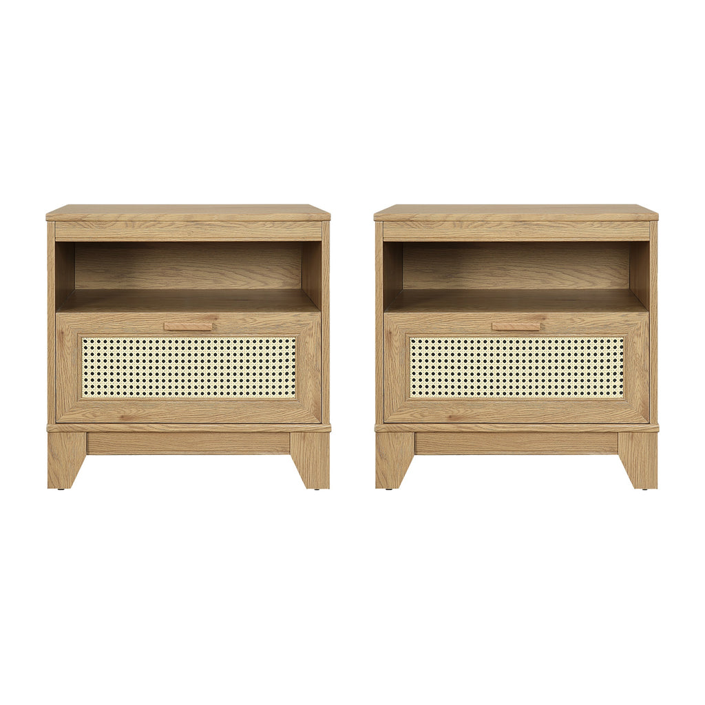 Manhattan Comfort Sheridan Mid-Century Modern 22" Nightstand in Natural (1-Drawer) - Set of 2