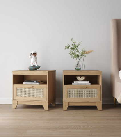 Manhattan Comfort Sheridan Mid-Century Modern 22" Nightstand in Natural (1-Drawer) - Set of 2
