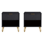 Manhattan Comfort Dumbo Modern 20" Fluted Nightstand in Black (1-Drawer) - Set of 2