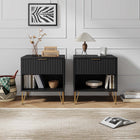 Manhattan Comfort Dumbo Modern 20" Fluted Nightstand in Black (1-Drawer) - Set of 2
