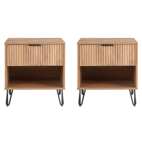 Manhattan Comfort Dumbo Modern 20" Fluted Nightstand in Golden Brown (1-Drawer) - Set of 2