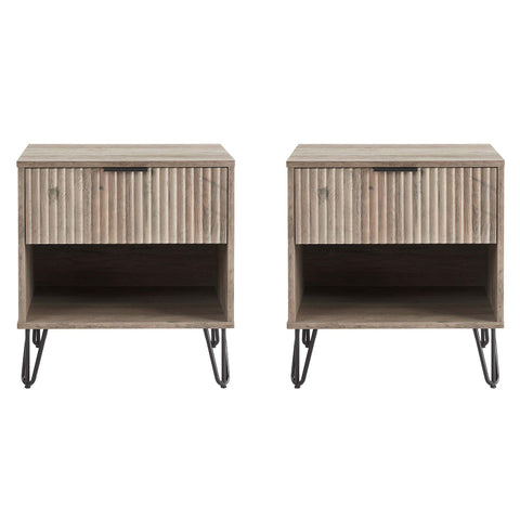 Manhattan Comfort Dumbo Modern 20" Fluted Nightstand in Rustic Gray (1-Drawer) - Set of 2
