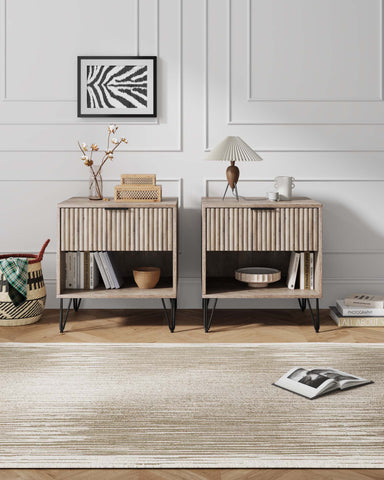 Manhattan Comfort Dumbo Modern 20" Fluted Nightstand in Rustic Gray (1-Drawer) - Set of 2