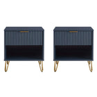 Manhattan Comfort Dumbo Modern 20" Fluted Nightstand in Midnight Blue (1-Drawer) - Set of 2