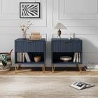 Manhattan Comfort Dumbo Modern 20" Fluted Nightstand in Midnight Blue (1-Drawer) - Set of 2