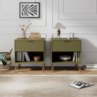 Manhattan Comfort Dumbo Modern 20" Fluted Nightstand in Olive Green (1-Drawer) - Set of 2