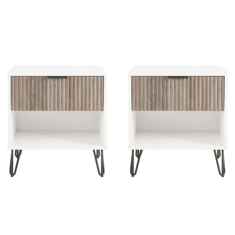 Manhattan Comfort Dumbo Modern 20" Fluted Nightstand in Rustic Gray and White (1-Drawer) - Set of 2