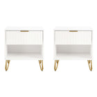 Manhattan Comfort Dumbo Modern 20" Fluted Nightstand in White (1-Drawer) - Set of 2