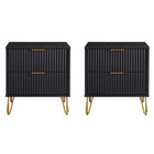Manhattan Comfort Dumbo Modern 20" Fluted Nightstand in Black (2-Drawer) - Set of 2