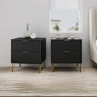 Manhattan Comfort Dumbo Modern 20" Fluted Nightstand in Black (2-Drawer) - Set of 2