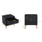 Manhattan Comfort Dumbo Modern 20" Fluted Nightstand in Black (2-Drawer) - Set of 2