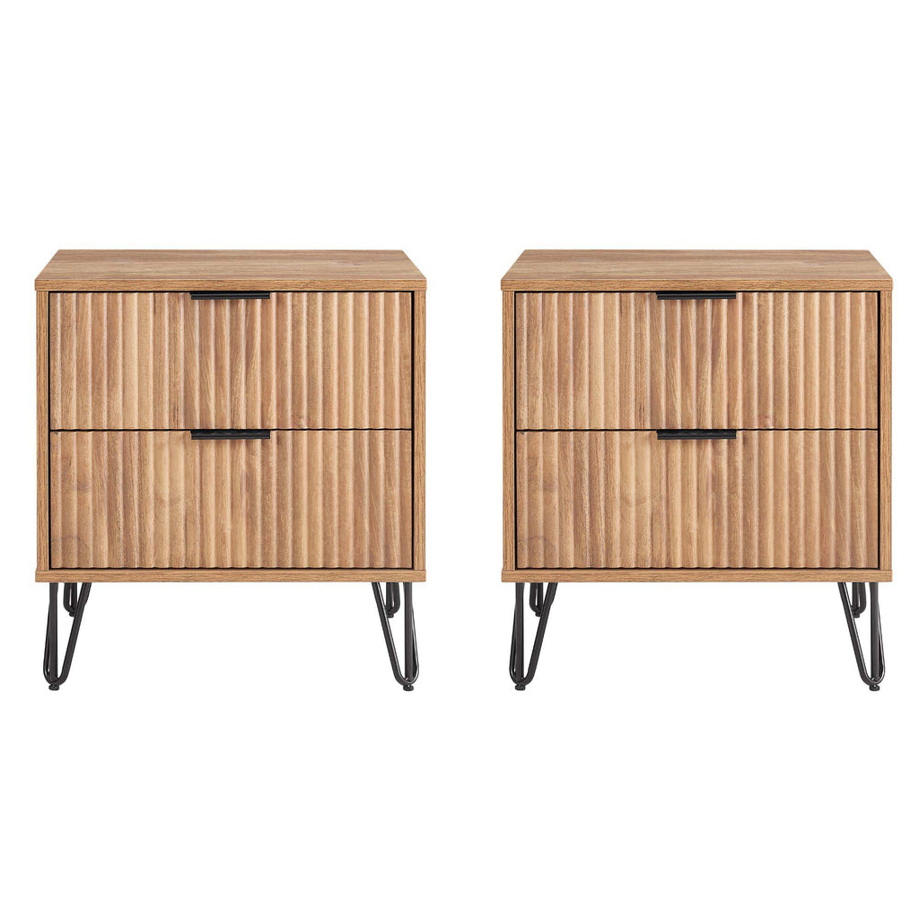 Manhattan Comfort Dumbo Modern 20" Fluted Nightstand in Golden Brown (2-Drawer) - Set of 2