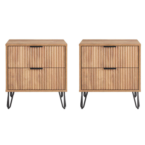 Manhattan Comfort Dumbo Modern 20" Fluted Nightstand in Golden Brown (2-Drawer) - Set of 2