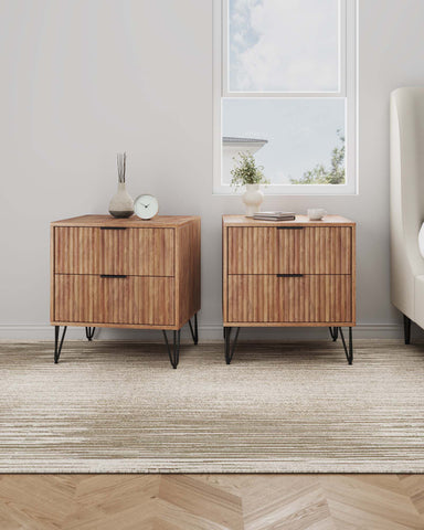 Manhattan Comfort Dumbo Modern 20" Fluted Nightstand in Golden Brown (2-Drawer) - Set of 2